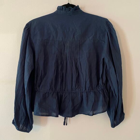 NWT Free People Women's size XS Best of Me Navy Blue Eyelet Blouse Boho Cotton - Picture 7 of 11